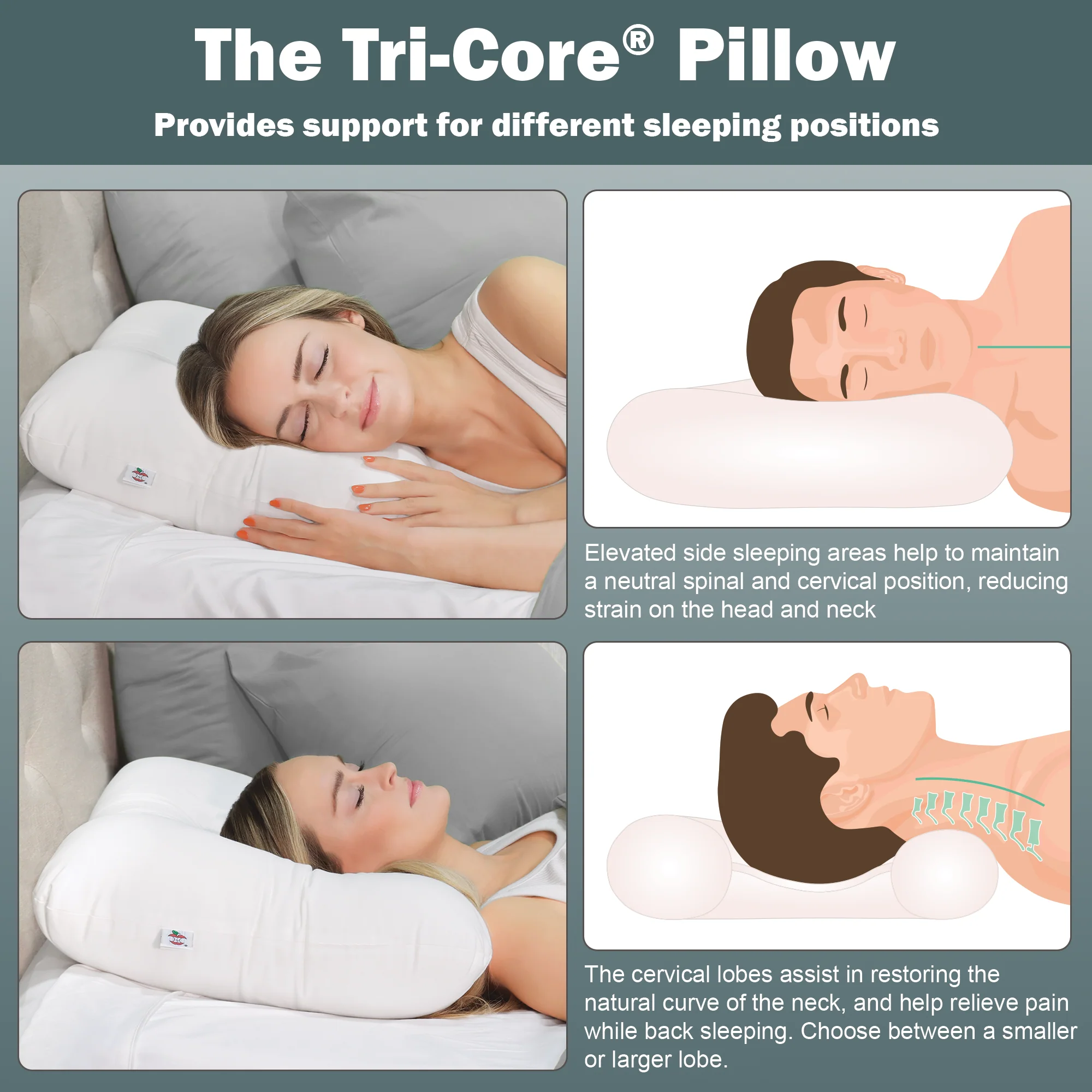 Mid-Core Mid Size Tri-Core Cervical Support Pillow Mid-Core Mid Size Tri-Core Cervical Support Pillow