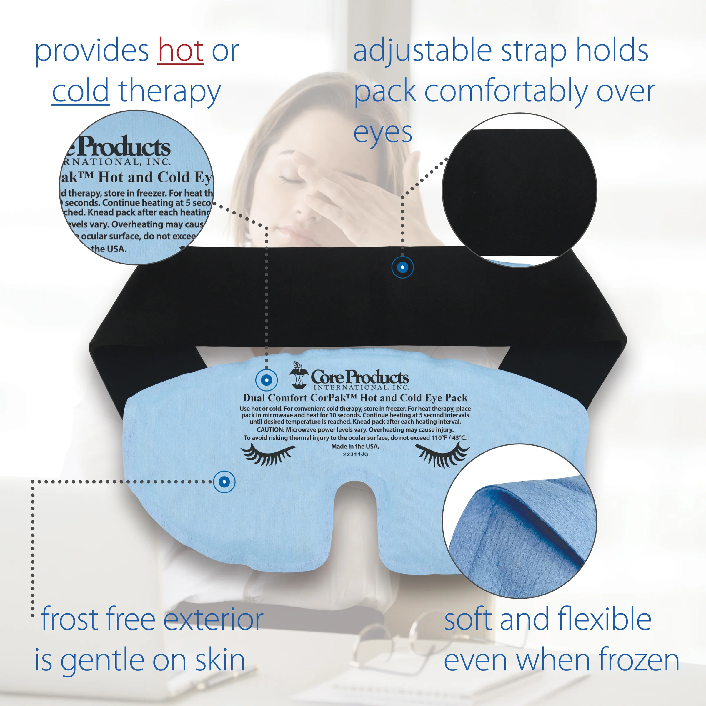 Dual Comfort CorPak™ Migraine Eye Mask Hot or Cold Therapy Pack Dual Comfort CorPak™ Migraine Eye Mask Hot or Cold Therapy Pack