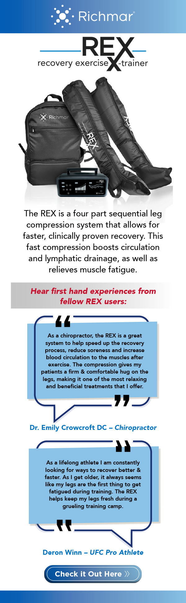 Richmar REX Combo Pneumatic Compression System for Muscle Recovery Richmar REX Combo Pneumatic Compression System for Muscle Recovery