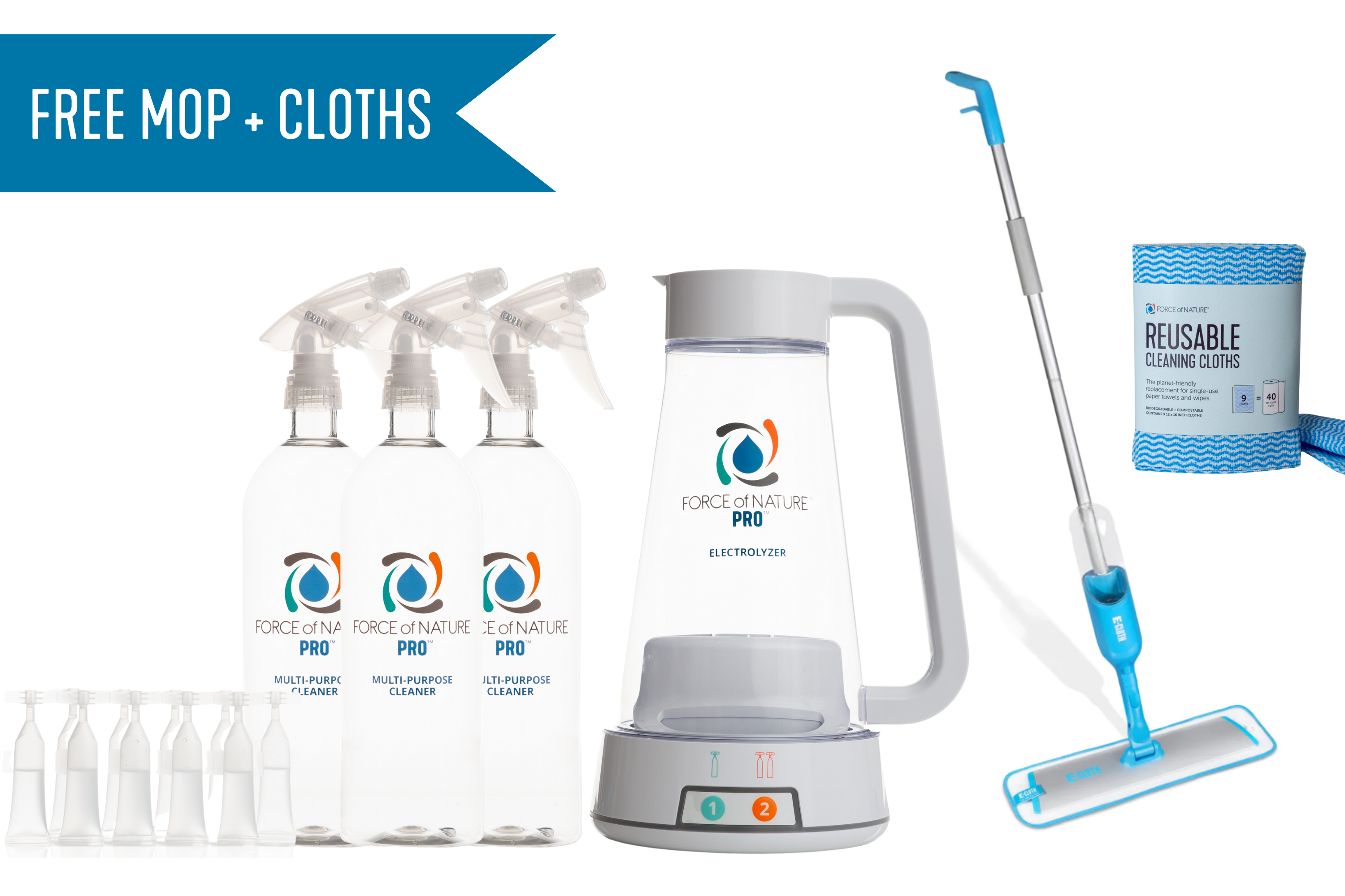 Force of Nature Pro Starter Pack with Mop, Cloths, and Capsules Force of Nature Pro Starter Pack with Mop, Cloths, and Capsules