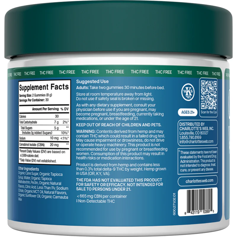 STAY ASLEEP CBN SLEEP GUMMIES Charlotte's Web Not for Resale in CA, VA, or GA STAY ASLEEP CBN SLEEP GUMMIES Charlotte's Web Not for Resale in CA, VA, or GA